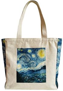 HaoHakka Tote Bag Aesthetic, Canvas Graphic Trendy Cute Tote Bags with Zipper Pockets (Starry Night)
