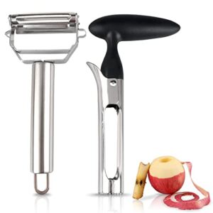 Apple Corer – Premium Stainless Steel Sharp Serrated Blade Pears/Fruit/Cupcake Core Remover Tool & Multifunctional Y Peeler, Home/Kitchen Gadgets Gift