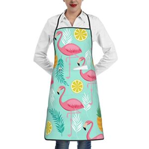 Flamingo Apron for Women With Pocket Cute Light Green Kitchen Chef Apron Waterproof Bib for Cooking Baking Gardening