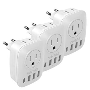 [3-Pack] European Travel Plug Adapter, VINTAR International Power Adaptor with 2 Outlets, 3 USB and 1 USB-C, 6 in 1 Travel Essentials for US to Most of Europe EU Italy France Spain Greece, Type C