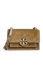 Tory Burch Women’s Miller Suede Stitched Flap Shoulder Bag, Toasted Sesame, Tan, Brown, One Size
