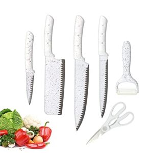 RETROSOHOO Kitchen Knife Set, 6 PC Ripple Stainless Steel Sharp Chef Knife Set with Scissors and Peeler, Non-Stick Knife Set with Non-Slip Diamond Handle Perfect for Kitchen Restaurant Home (White)
