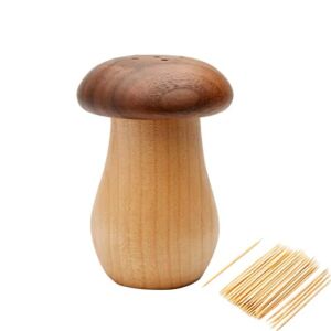 Agirlvct Toothpick Holder Dispenser, Wood Cute Mushroom Toothpick Dispenser Container for Home Kitchen Restaurant (With Toothpicks)