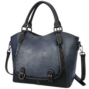 Iswee Retro Leather Top Handle Satchel Bag Women Handbags Designer Shoulder Bag for Ladies (Black)