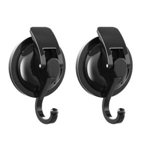SOCONT Suction Cup Hooks for Shower, Heavy Duty Vacuum Shower Hooks for Inside Shower, Matte Black-Plated Plished Super Suction for Kitchen Bathroom Restroom, 2 Pack