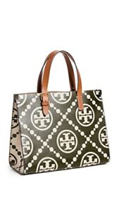 Tory Burch Women’s T Monogram Contrast Embossed Small Tote, Leccio, Green, Print, One Size