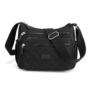 Rkrouco Women Crossbody Bag Multi-Pocket Nylon Waterproof Lightweight Casual Shoulder Handbag Purse Bookbag-Black.