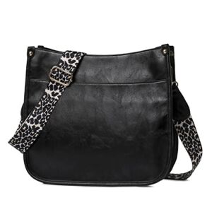 Vegan Leather Crossbody for Women Trendy Messenger Shoulder Bag Medium Purses with Adjustable Strap (Black)