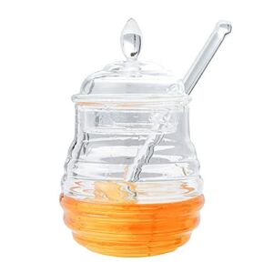 245ml Beehiveshaped Honey Jar, Transparent Honey Pot with Dripper Stick for Storing and Dispensing Honey, Clear Heavy Glass Honey Containers Holder for Jam Jelly Syrup Home Kitchen