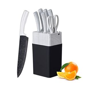 Kitchen Knife Set with Block, Retrosohoo 7-Piece Black Anti-Rust Chef Knife Set , High Carbon Stainless Steel Blade Non-Stick Coated with Gift Box for Kitchen Home Restaurant (Black)