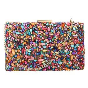 Acrylic Handbags for Women Perspex Geometric Evening Clutch Bag Elegant Purses Box Crossbody Bag for Wedding Banquet Prom (Multicolor Stone)