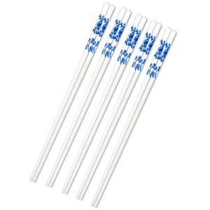 Luluyou 5 Pairs Ceramic Chopsticks Reusable,Chop Sticks Pack for Home School Kitchen Cooking, Fancy Chopsticks with Case Gift for Korean Japanese Chinese Friends, Dishwasher Safe, White, 9.44in