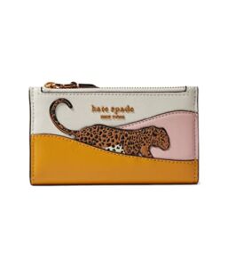 Kate Spade New York Lucy Leopard Applique Saffiano Leather Small Slim Bifold Wallet Wild Senna Multi One Size
