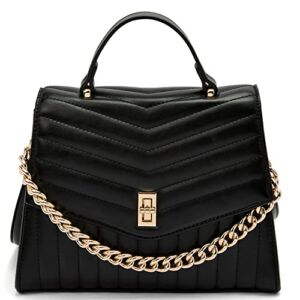 Like Dreams Classic Fashion Purses for Women Quilted Vegan Leather Satchel Top Handle Handbag (Black)