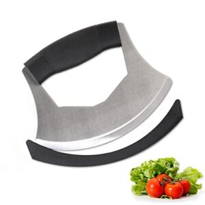 Salad Chopper Mezzaluna Knife with Protective Cover and Anti-Slip Handle Stainless Steel Chopper Vegetable Cutter Onion Chopper Mincing Knife Pizza Cutter