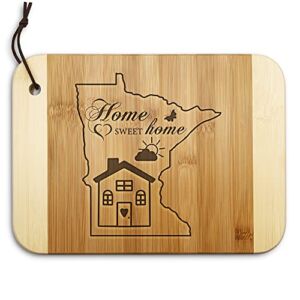 Funny Minnesota State Map Pattern Home Sweet Home Engraved Two-Tone Bamboo Cutting Board for Kitchen, Cheese Serving Platter Charcuterie Boards, Housewarming Birthday Wedding Father’s Day Gift 11×8 In