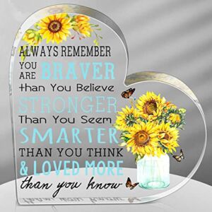 Inspirational Gift for Women Acrylic Encouragement Gift Cheer up Gifts Inspirational Office Desk Decor Inspirational Quotes Keepsake Sunflower Decoration for Home Office Room Table (Heart)