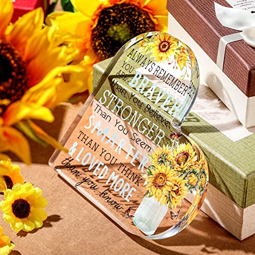 Inspirational Gift for Women Acrylic Encouragement Gift Cheer up Gifts Inspirational Office Desk Decor Inspirational Quotes Keepsake Sunflower Decoration for Home Office Room Table (Heart) | The Storepaperoomates Retail Market - Fast Affordable Shopping