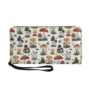 Coldinair Cute Mushroom Print Womens PU Leather Zip Around Wallet Cell Phone Holder Clutch Travel Purse with Wristlet