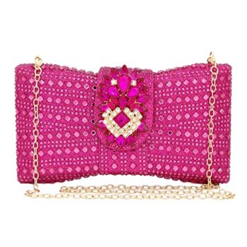 Hot Pink Purse Bow Flower Evening Bag Rhinestone Clutch Chaliwini Party Handbags For Women(Fuchsia) | The Storepaperoomates Retail Market - Fast Affordable Shopping