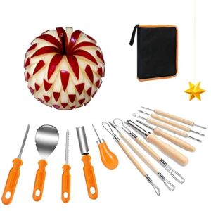 Culinary Carving Tool Set,13-Piece Professional Fruit Carving Kit with Handbag, Stainless Steel Double Sided Carving Set,Home DIY Christmas Party Decorations for Adults and Kids