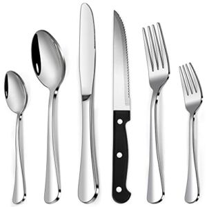 Silverware Set, 48 Pieces Silverware Set with Steak Knives for 8, Stainless Steel Flatware Set for Home, Kitchen, Restaurant and Hotel, Mirror Polished Cutlery Set, Dishwasher Safe