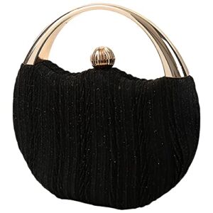 Anopo Evening Bag Clutch Purses Pleated Round Hard shell Crossbody Handbag with Lock Buckle Chain Strap for Women Wedding Party Formal Occasions Black