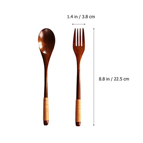 Hemoton 6Pcs Wooden Spoons and Wooden Forks Set, Japanese Style Utensil Set for Kitchen, Home, Camping, Picnic （ 8.8inch/ 22.5cm ） | The Storepaperoomates Retail Market - Fast Affordable Shopping