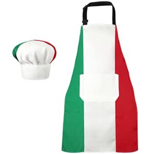 SATINIOR 2 Pieces Chef Hat and Apron for Women Italian Plaid Stripes Gingham Solid Apron Baking Fabric Cooking Apron for Home Kitchen (Red-White-Green Plaid)