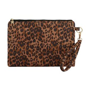 YYW Envelope Clutch Purse for Women Leopard Print Evening Bag Wristlets Handbag with Wristband for Wedding Party Daily Use (Brown)