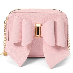Like Dreams Women Box Crossbody Bag Vegan Leather Bowtie Full Zipper Fashionable Shoulder Handbag Purse (Candy Pink)