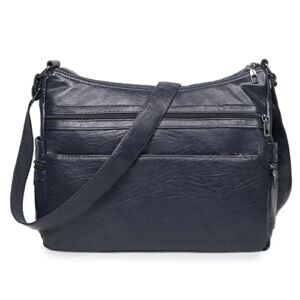 Women Multi Pockets Shoulder Bag Soft PU Leather Purse and Handbag Fashion Roomy Crossbody Bag Ladies Satchel Tote