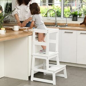 Kids Kitchen Step Stool,Toddlers Montessori Learning Stool,Baby Standing Tower for Counter and Bathroom Sink,Children Standing Helper,White