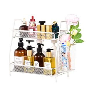 LEMIKKLE Countertop organizer for bathroom counter, the organizer for bedroom, spice rack organizer for kitchen counter shelf with small basket(White)