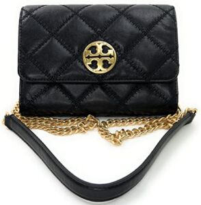 Tory Burch 87867 Willa Black With Gold Hardware Diamond Quilted Leather Women’s Chain Wallet Crossbody Bag