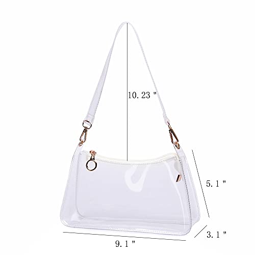Clear Purses for Women Stadium, Cute Clear Purse Stadium Approved, Clear Shoulder Bag Small Clear Clutch Purse Hobo Bag with Zipper Closure (White) | The Storepaperoomates Retail Market - Fast Affordable Shopping