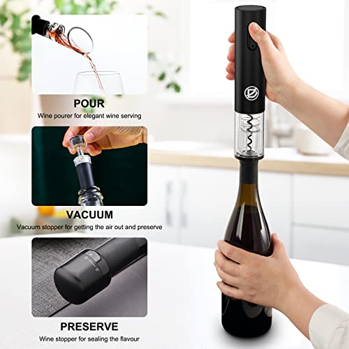 D Electric Wine Opener Automatic Battery Operated Wine Bottle Opener Set, Reusable Corkscrew Cordless Remover 5 Pcs Kit with Wine Pourer, Foil Cutter, Vacuum Stopper and Wine Stopper for Wine Lovers | The Storepaperoomates Retail Market - Fast Affordable Shopping