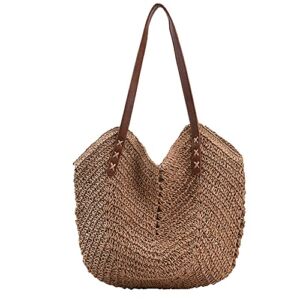 JQWSVE Straw Bag for Women Summer Beach Bag Soft Woven Tote Bag Large Rattan Shoulder Bag for Vacation