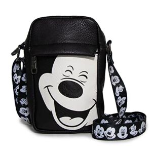 Buckle Down Disney Bag, Cross Body, Mickey Mouse Smiling Face Black White, Vegan Leather