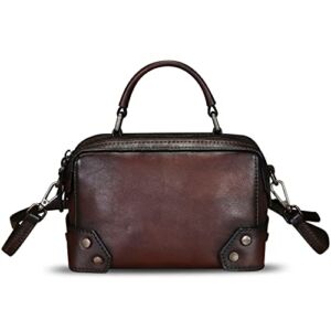 Genuine Leather Satchel for Women Purse Vintage Handmade Top Handle Handbag Retro Designer Crossbody Bag Purse (Coffee)