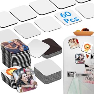 60 Pcs Sublimation Blank Fridge Magnets for Home Kitchen Refrigerator Microwave Oven Wall Door Decoration or Office Calendar with 30 Pcs Sublimation Printing Square Blank, 30 Pcs DIY Metal Magnetic