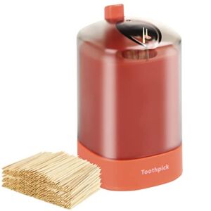 TRTRin Toothpick Dispenser-With Bamboo Wooden Toothpicks [600 Count], Pop-Up Automatic Toothpick Holder Dispenser, for Kitchen Restaurant Sturdy Safe Container Orange toothpick holder.