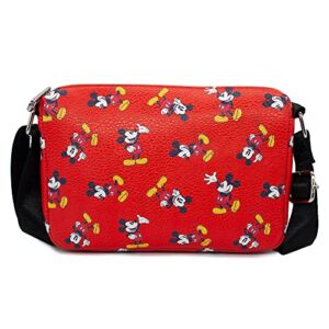 Buckle Down Disney Bag, Cross Body, Rectangle, Mickey Mouse Classic Poses Scattered, Red, Vegan Leather