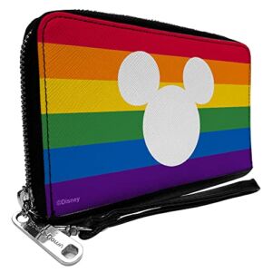 PU Zip Around Wallet Rectangle Mickey Mouse Pride Ears Icon Rainbow Stripe Multi Color