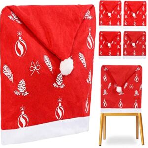 MNKXL 8 Pack Huge Christmas Chair Back Covers,Soft Santa Hat Chair Covers,Christmas Dining Chair Covers,Xmas Chair Covers for Home,Kitchen,Dining Room Decor,Christmas Dining Chair Slipcovers 21″x24″