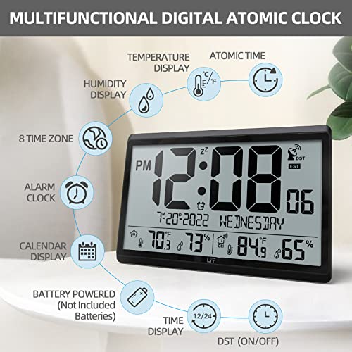 Atomic Clock / Never Needs Setting, Battery Operated, 15″ Atomic Wall Clock with Indoor / Outdoor Temperature & Humidity, Wireless Outdoor Sensor, Digital Wall Clock with 4.5″ Numbers Easy-to-Read | The Storepaperoomates Retail Market - Fast Affordable Shopping