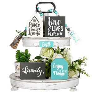 6 Pieces Farmhouse Tiered Tray Decor Bundle Home Farmhouse Items Signs Set Rustic Farmhouse Mini Rolling Pins Farmhouse and Beaded Garland for Home Kitchen Shelf (Stylish Style)