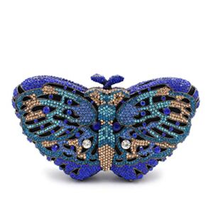 UMREN Women’s Elegant Butterfly Rhinestone Evening Bags Luxury Crystal Clutch Wedding Party Cocktail Handbag Purse (One Size, Royal Blue)