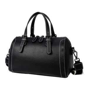 Iswee Genuine Leather Top Handle Satchel Shoulder Bag Women Designer Handbags Cross body Bags for Ladies (Black)