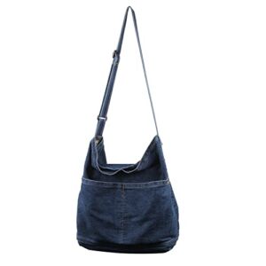 Oweisong Women Denim Tote Bags for School Canvas Hobo Shoulder Handbag Causal Jean Crossbody Bags Retro Large Capacity Purse